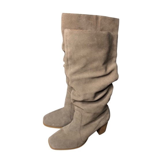 Splendid Sz 9 Taupe Slouch Suede Boots Style Gloria Heeled Square Toe Knee High - Picture 4 of 12